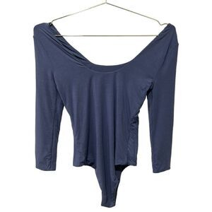 ADay Seamless Smooth Off The Shoulder 3/4 Sleeve Bodysuit Navy Blue Size XS